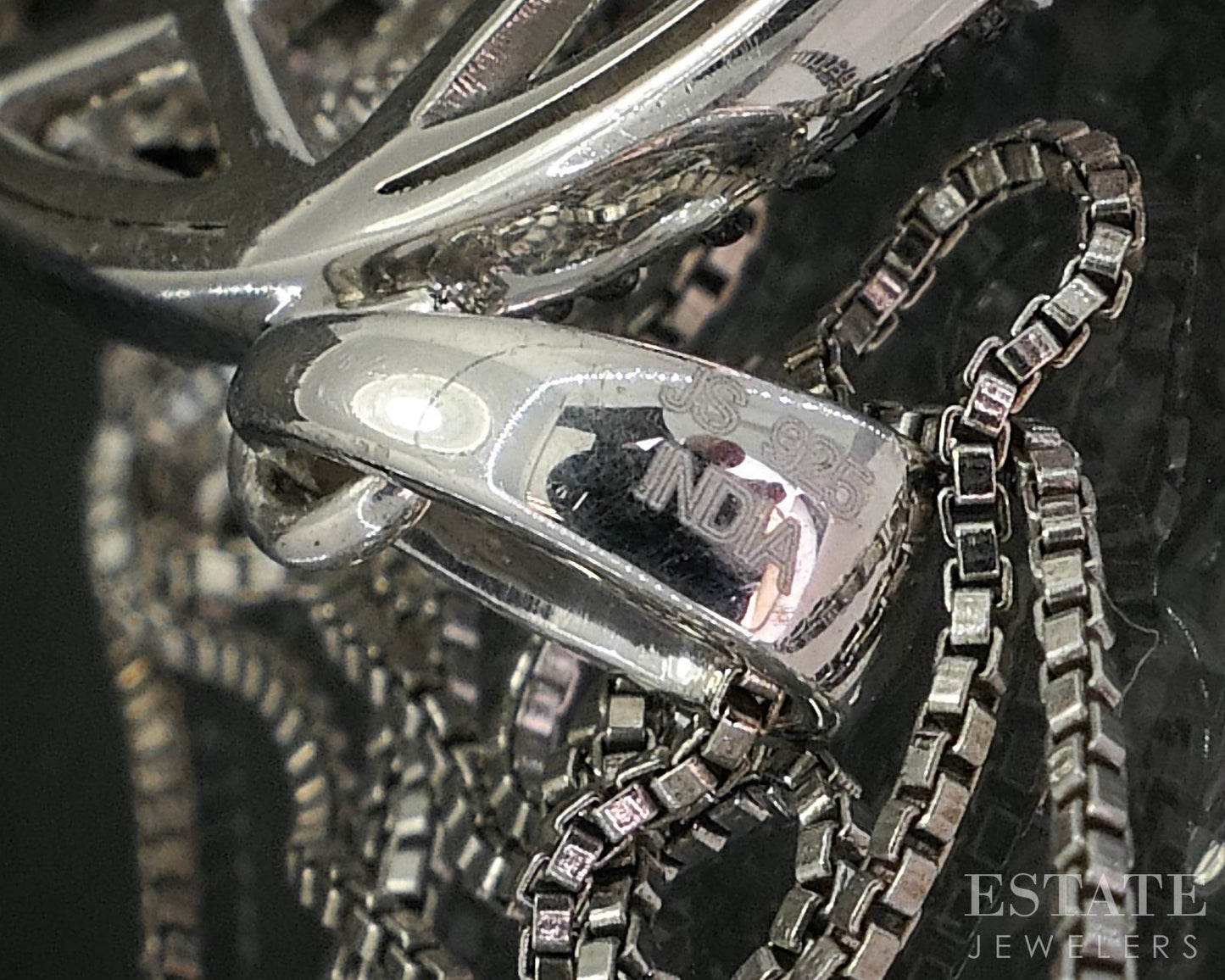 Sterling Silver Natural Blue & White Diamond Circle Necklace 6.9g 18"L p19129