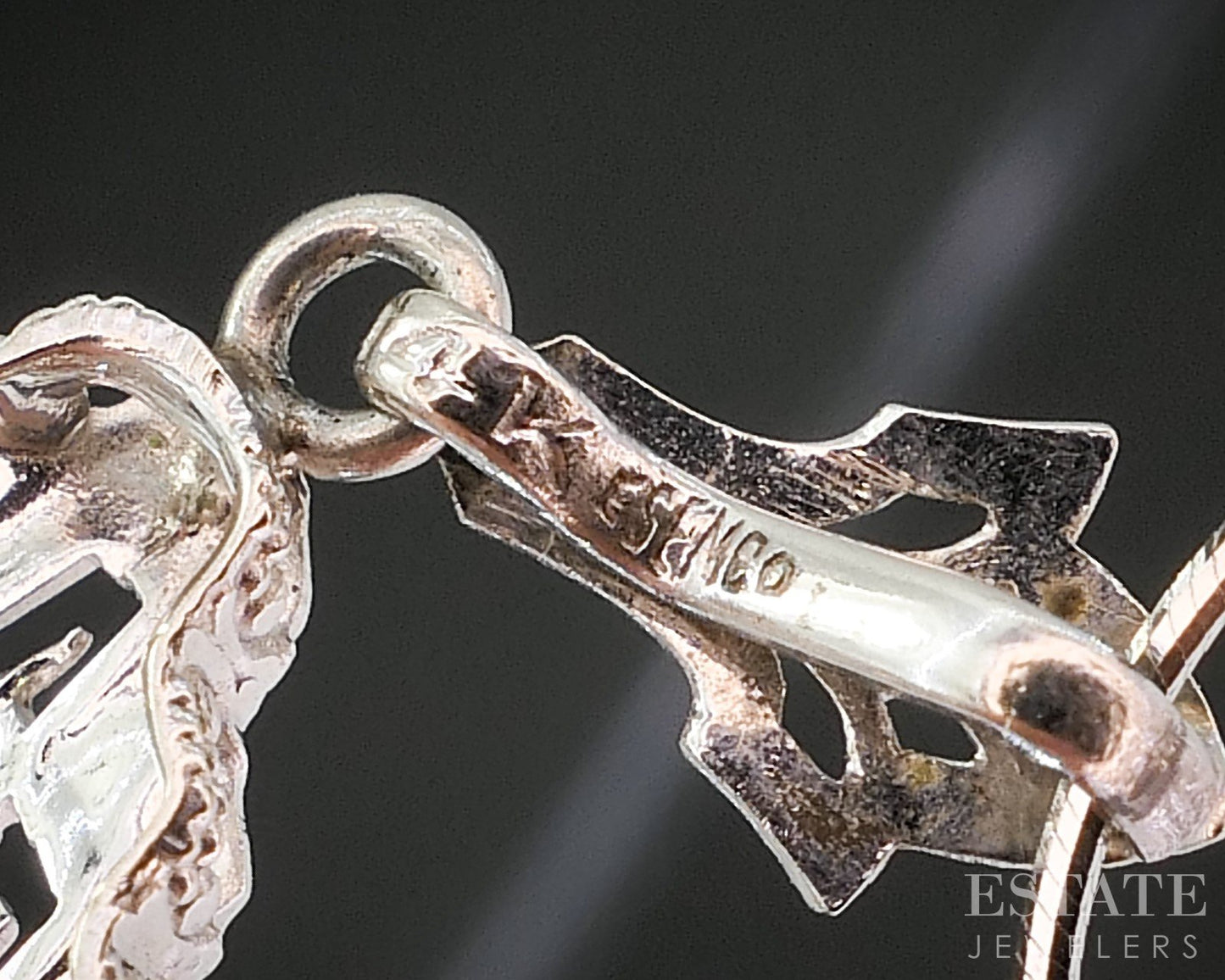 Antique 14k White Gold Rock Crystal Quartz Diamond Filigree Necklace 4.4g p18918