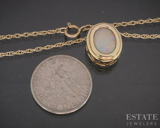 14k Yellow Gold Oval Natural Opal Ladies Necklace 2.9g 18"L p92560