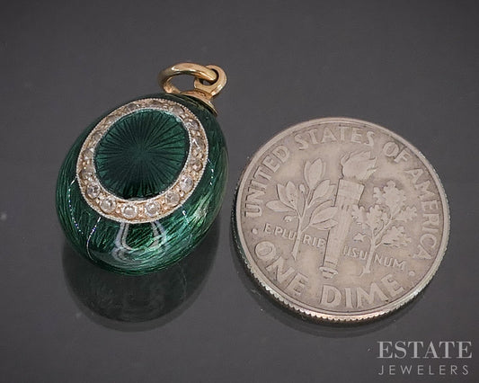 Antique Platinum & 14k Single Cut Natural Diamond Enameled Egg Charm 5.7g p14814