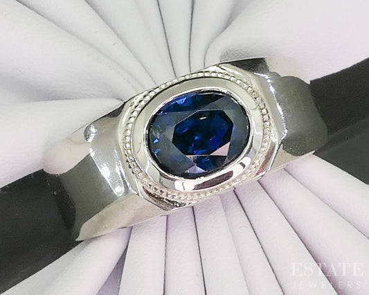 14k White Gold Unheated Madagascar Natural Blue Sapphire Band Ring 13.5g p19097
