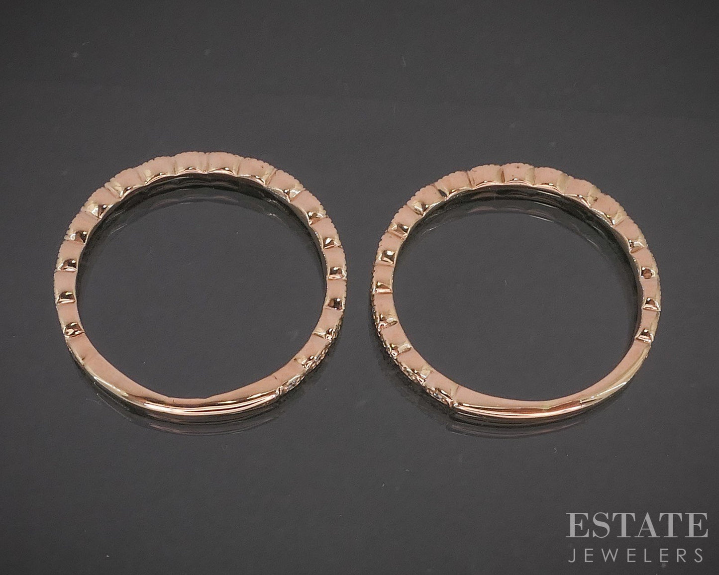 Matching 14k Rose Gold Natural .25ctw Diamond Wedding Band Set 4.1g p19237b