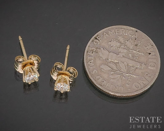 14k Yellow Gold Round Natural .22ctw Diamond Stud Earrings p19278b