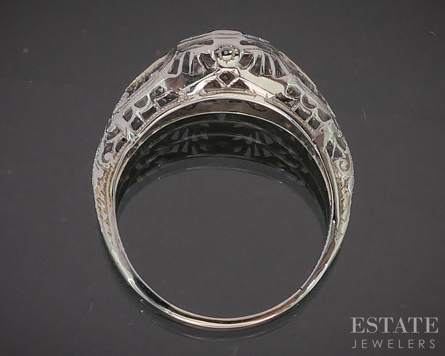 Antique 18k Two Tone Gold Natural .24ct Diamond Filigree Solitaire Ring p19302b