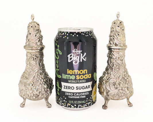 Antique Sterling Silver 1916 Stieff Repoussé Salt Pepper Shaker Set 216g p18861