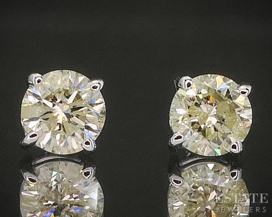 14k White Gold Round Natural .55ctw Diamond Stud Earrings p19456b