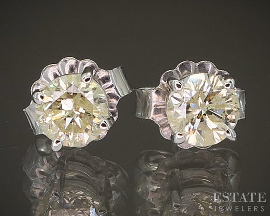 14k White Gold Round Natural .55ctw Diamond Stud Earrings p19456b