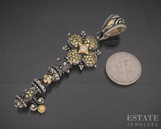 18k Sterling Barbara Bixby Yellow & White Sapphire Key of Life Pendant p19878