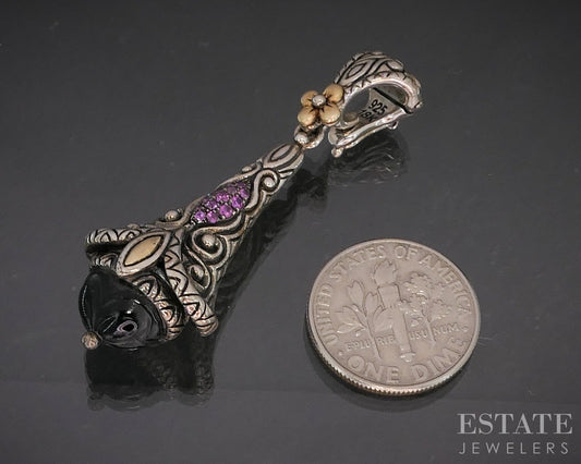 18k & Sterling Barbara Bixby Black Onyx Pink Sapphire Teardrop Pendant 8g p19883