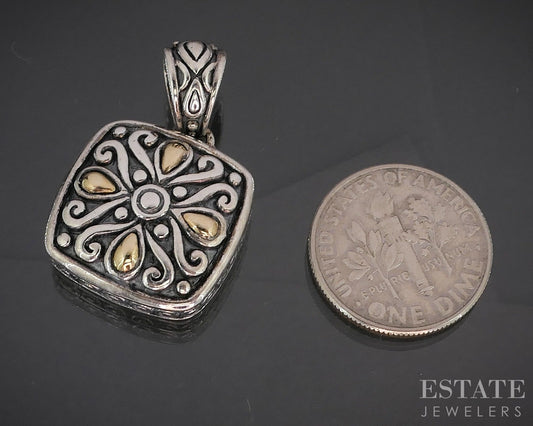 14k & Sterling Angela by John Hardy Beaded Square Pendant 6.3g p19900