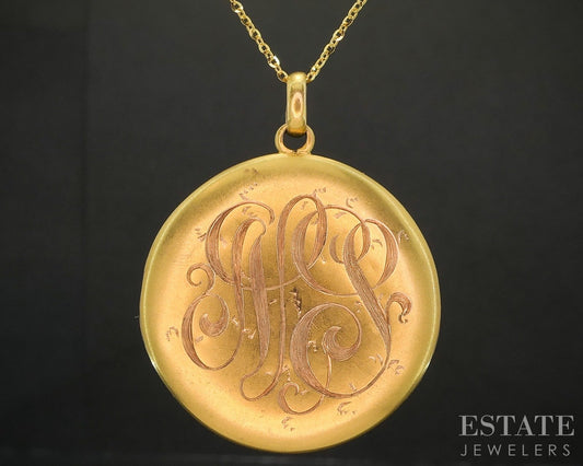 Antique Victorian 18k Yellow Gold Natural Diamond Locket Necklace 7.8g p81001