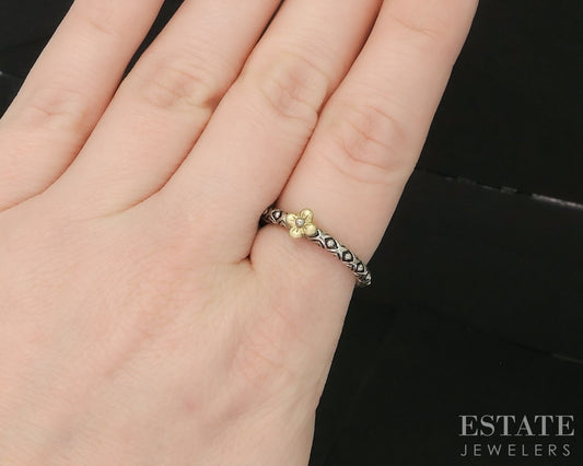 18k & Sterling Barbara Bixby Lotus Flower Ladies Band Ring 3g p19978