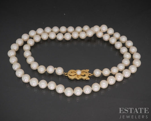 18k Yellow Gold Mikimoto 6.5mm Akoya Pearl Necklace 24.7g 18"L p16105