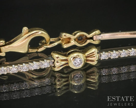 18k Yellow Gold Natural .56ctw Diamond Bow Tennis Bracelet 7g 6.75"L p15976