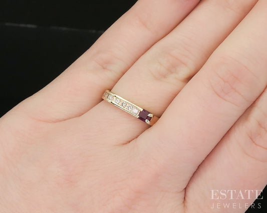 14k Yellow Gold Natural Ruby & Diamond Ladies Band Ring 2.3g p16782