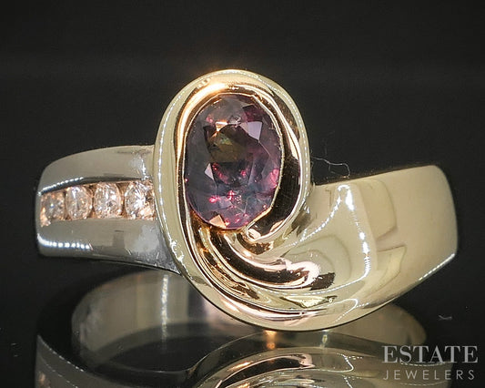 14k Two Tone Gold Natural .60ct Alexandrite & Diamond Ladies Ring 6.4g p17018