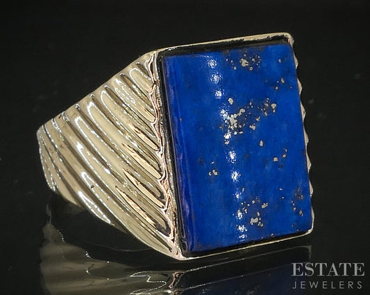 Vintage 14k Yellow Gold Natural Lapis Mens Band Ring 8.0g p17025