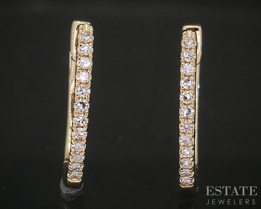 14k Yellow Gold Natural .12ctw Diamond Huggie Hoop Earrings 1.2g p17010