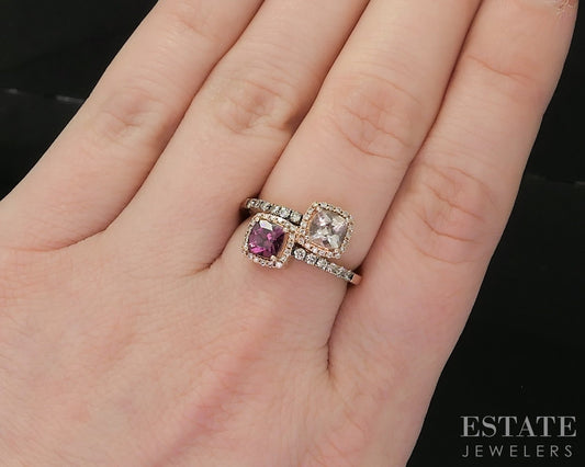 14k Strawberry Gold LeVian Natural Garnet Morganite & Diamond Ring 3.7g p16938