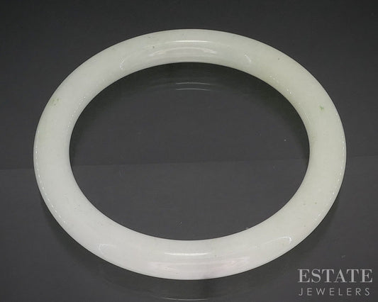 Vintage 8mm Natural Green Jade Carved Bangle Bracelet 34.7g p18421