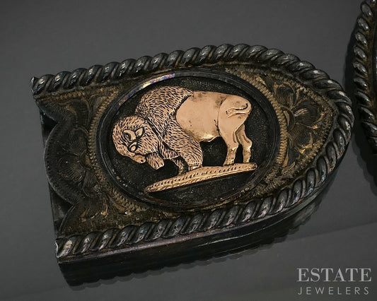 Vintage Sterling & 10k GF Southwestern GIST Belt Buckle Ranger Set 129g p20300