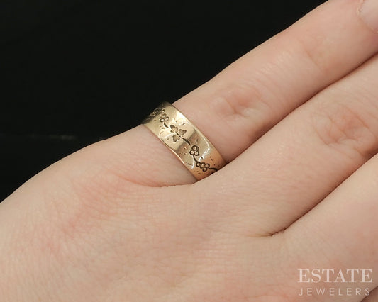 Antique Victorian 10k Yellow Gold 6mm Grapevine Cigar Band Ring 2.2g p17224