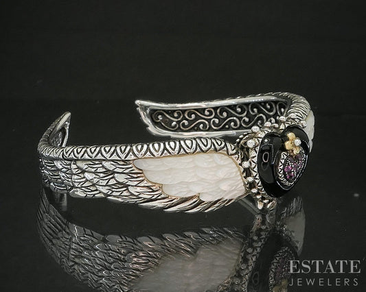 18k & Sterling Barbara Bixby Multi Gem Winged Heart Cuff Bracelet 44.5g p16730
