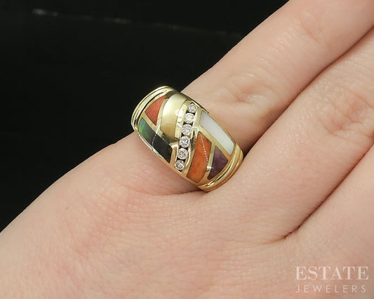 14k Yellow Gold Asch Grossbardt Natural Multi Gem & Diamond Band Ring 8g p17085