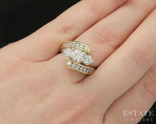 14k Yellow Gold Natural 1.55ctw Diamond Three Stone Engagement Ring 8.5g p17474