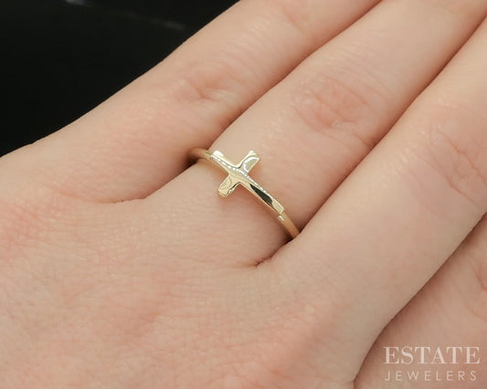 14k Yellow Gold James Avery Sideways Cross Ladies Band Ring 2.4g p17594