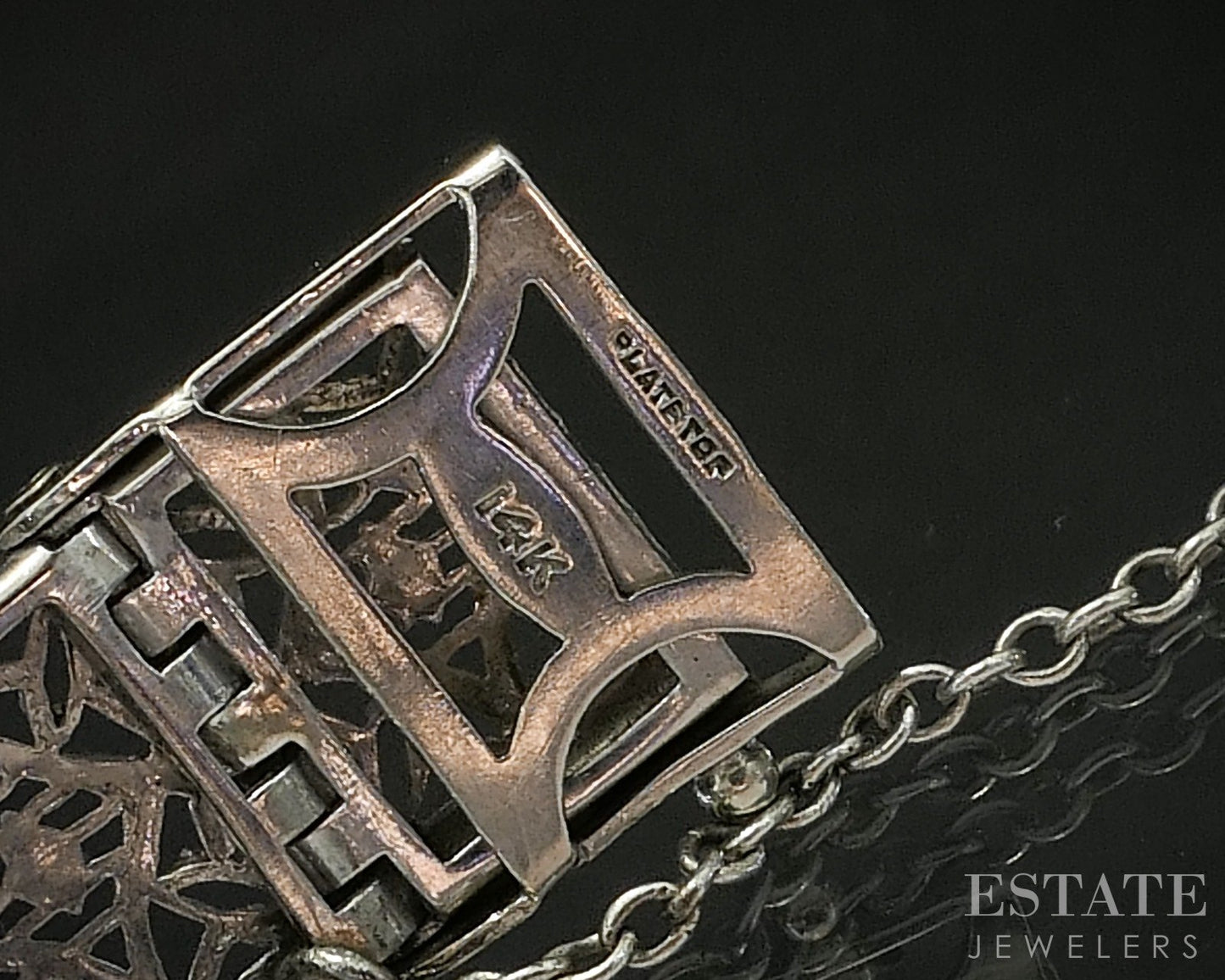 Antique 14k White Gold Blue Sapphire & Diamond Filigree Link Bracelet 18g p17081