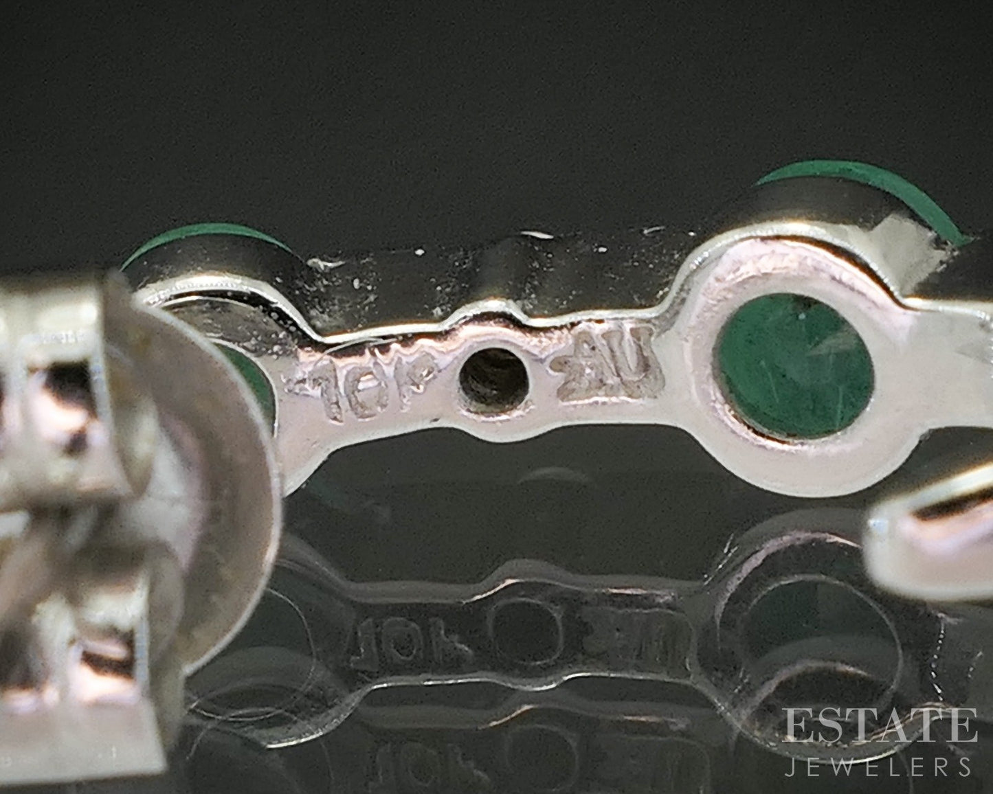 10k White Gold Natural Emerald & Diamond J-Hoop Earrings 1.9g p62587