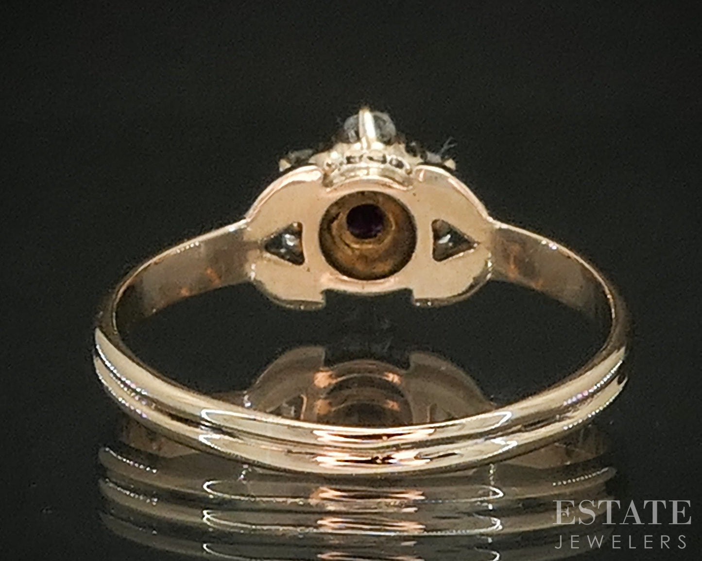 Antique Victorian 10k Yellow Gold Natural Ruby & Rose Cut Diamond Ring p17857
