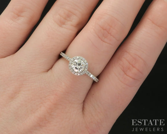 Platinum Round Natural .84ctw Diamond Halo Engagement Ring 4.1g p18746