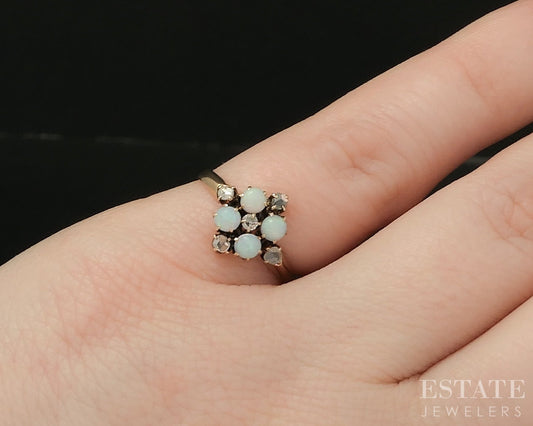 Antique Victorian 10k Yellow Gold Natural Opal & Rose Cut Diamond Ring p20120