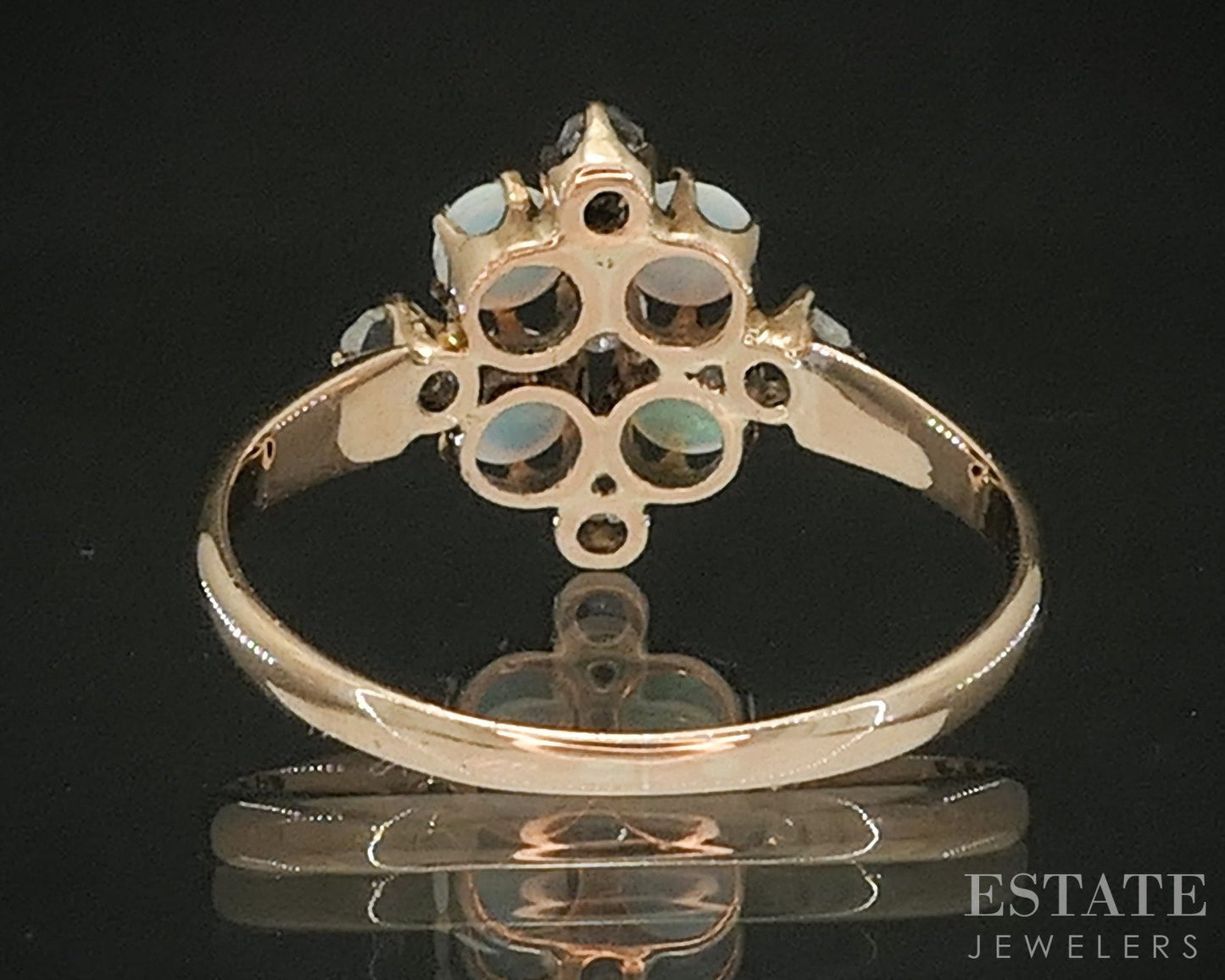 Antique Victorian 10k Yellow Gold Natural Opal & Rose Cut Diamond Ring p20120