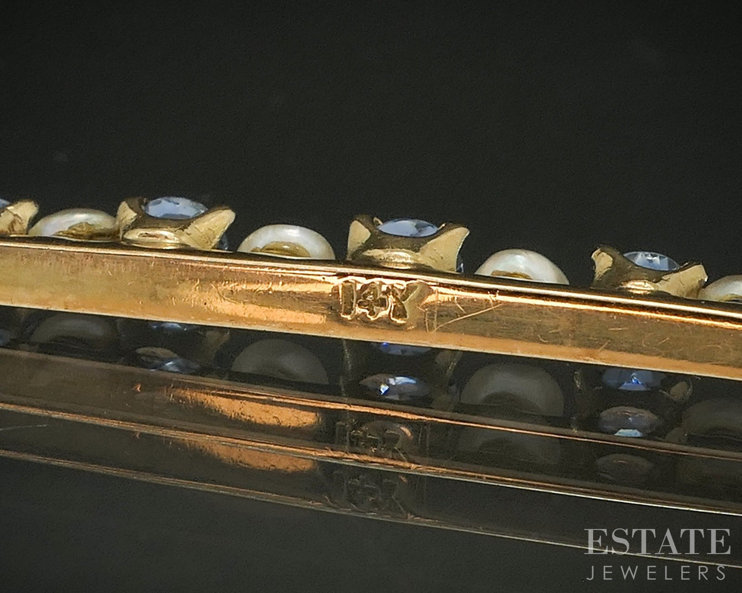 Vintage 14k Yellow Gold Natural Blue Sapphire & Seed Pearl Pin Brooch 3g p17082