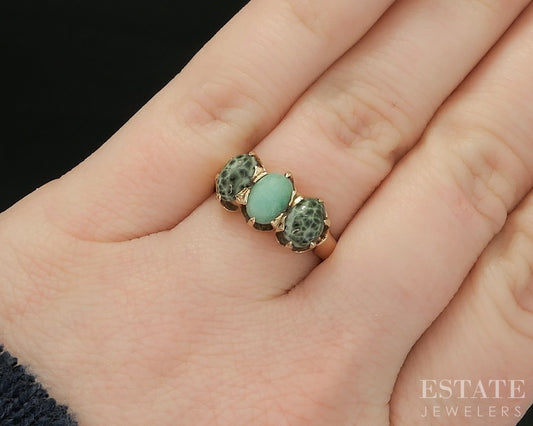 Antique Victorian 14k Yellow Gold Greenstone and Amazonite Ring 4.1g p18398