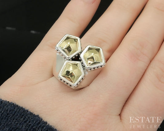 18k & Sterling Lagos Caviar Faceted Rocks Ladies Band Ring 17.8g p18147