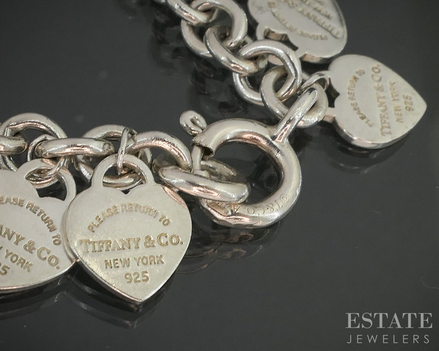 Sterling Tiffany & Co. Multi Return Heart Charm Chain Bracelet 31g 7.25"L p92497