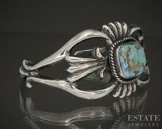 Sterling Sandcast Turquoise Navajo Arthur J. Williams Cuff Bracelet p16253b