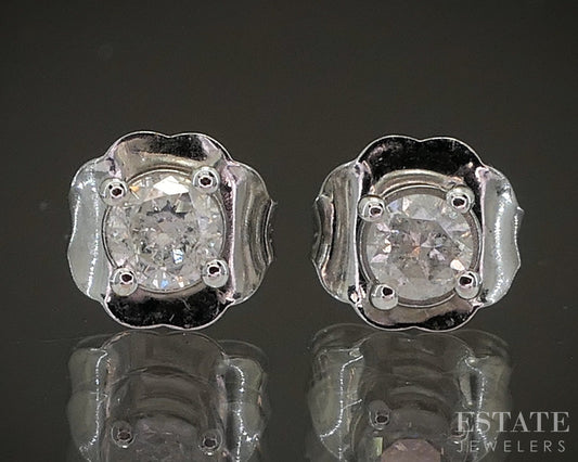 14k White Gold Round Natural .15ctw Diamond Stud Earrings p15948b