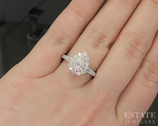 14k White Gold Pear Natural .75ctw Diamond Halo Engagement Ring 3.9g p16194b