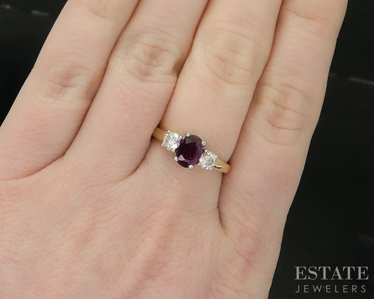18k Yellow Gold Oval Cut Natural Ruby & Diamond Ladies Ring 4.4g p18236