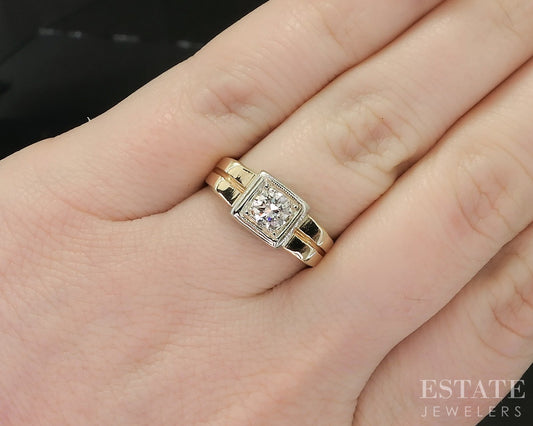 Vintage 14k Yellow Gold Round Natural .48ct Diamond Solitaire Ring 6.2g p18110