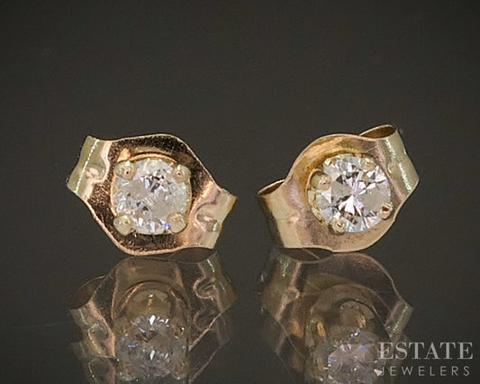 14k Yellow Gold Round Natural .10ctw Diamond Stud Earrings p15520b