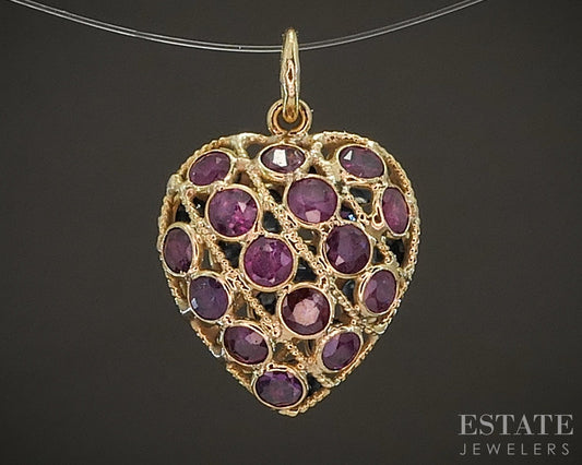 14k Yellow Gold Natural Blue Sapphire & Ruby Ladies Heart Pendant 1.5g p17013b