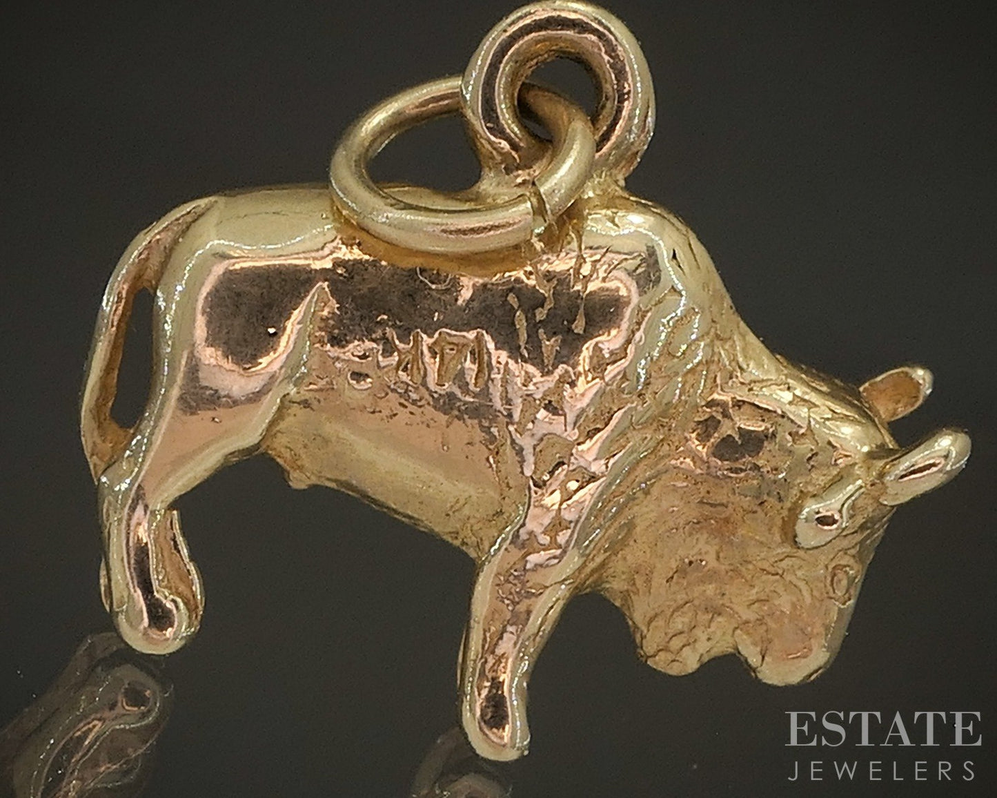 14k Yellow Gold Dimensional Buffalo Charm Pendant 3.7g p16936b