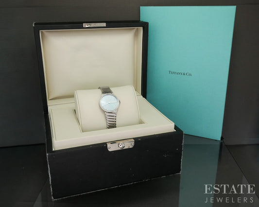 Tiffany & Co. Metro 2-Hand Blue Natural .75ctw Diamond Ladies Watch p83385