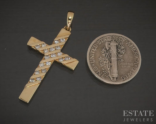 14k Yellow Gold Natural Diamond Cross Ladies Pendant 2.4g p17505b